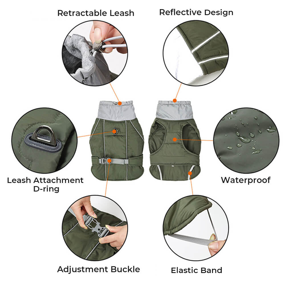 Chaqueta reflectante de perro caliente de cuello alto impermeable
