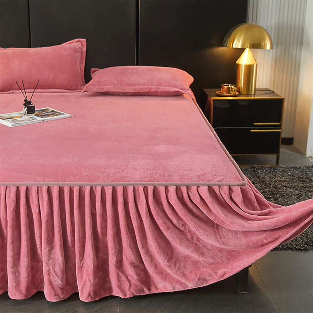 Sólido <tc>Color</tc> Funda protectora de colchón de terciopelo suave y cálido con forma de leche para cama