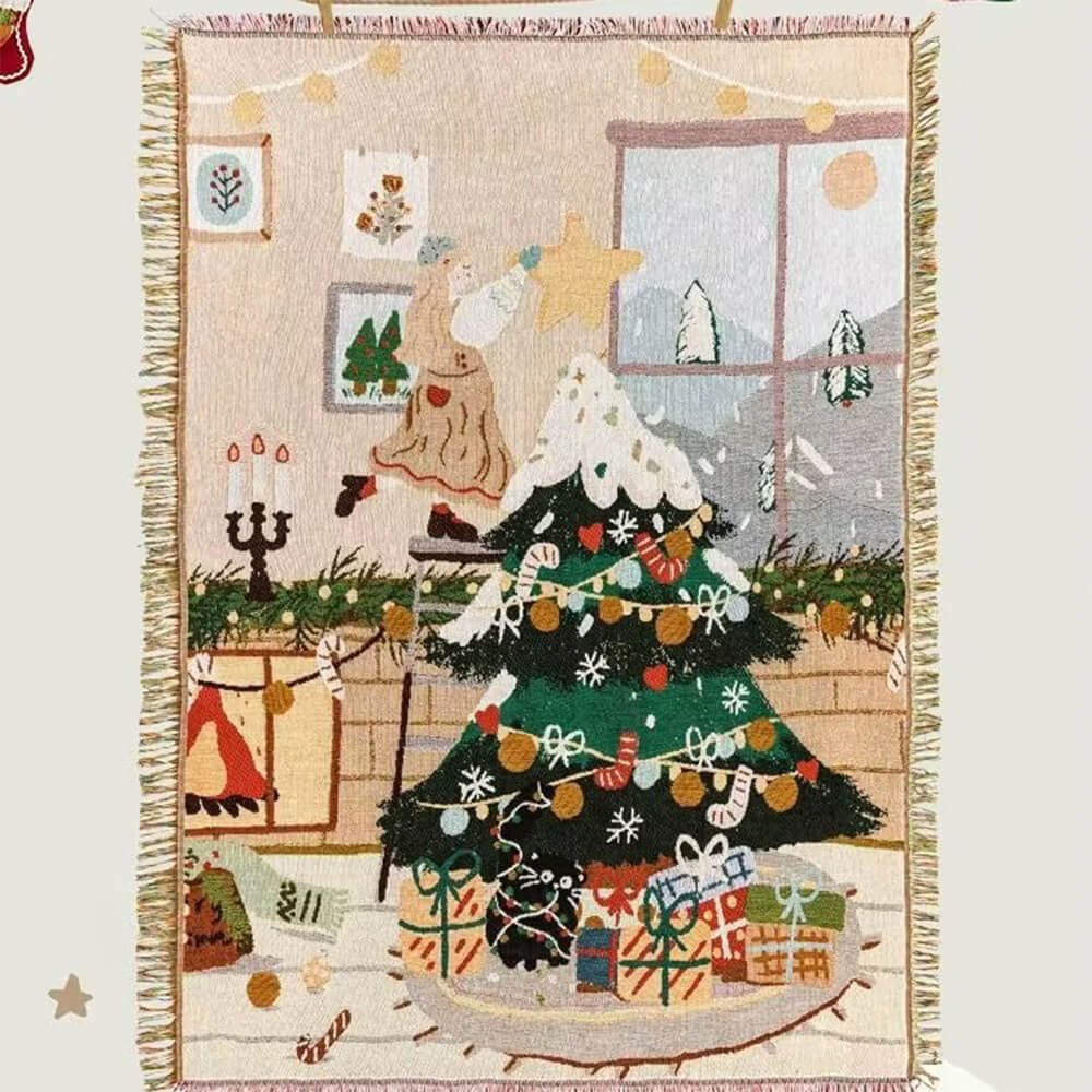 Cubierta de sofá decorativa de punto de punto de Jacquard suave con temas de Navidad