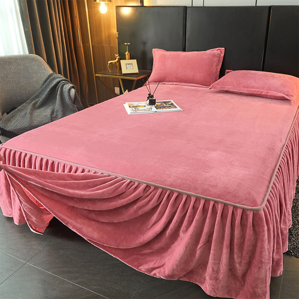 Sólido <tc>Color</tc> Funda protectora de colchón de terciopelo suave y cálido con forma de leche para cama