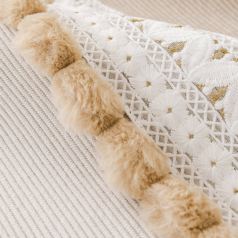 Funda de sofá de pana suave, resistente al agua y a los arañazos, con pompones, para todas las estaciones