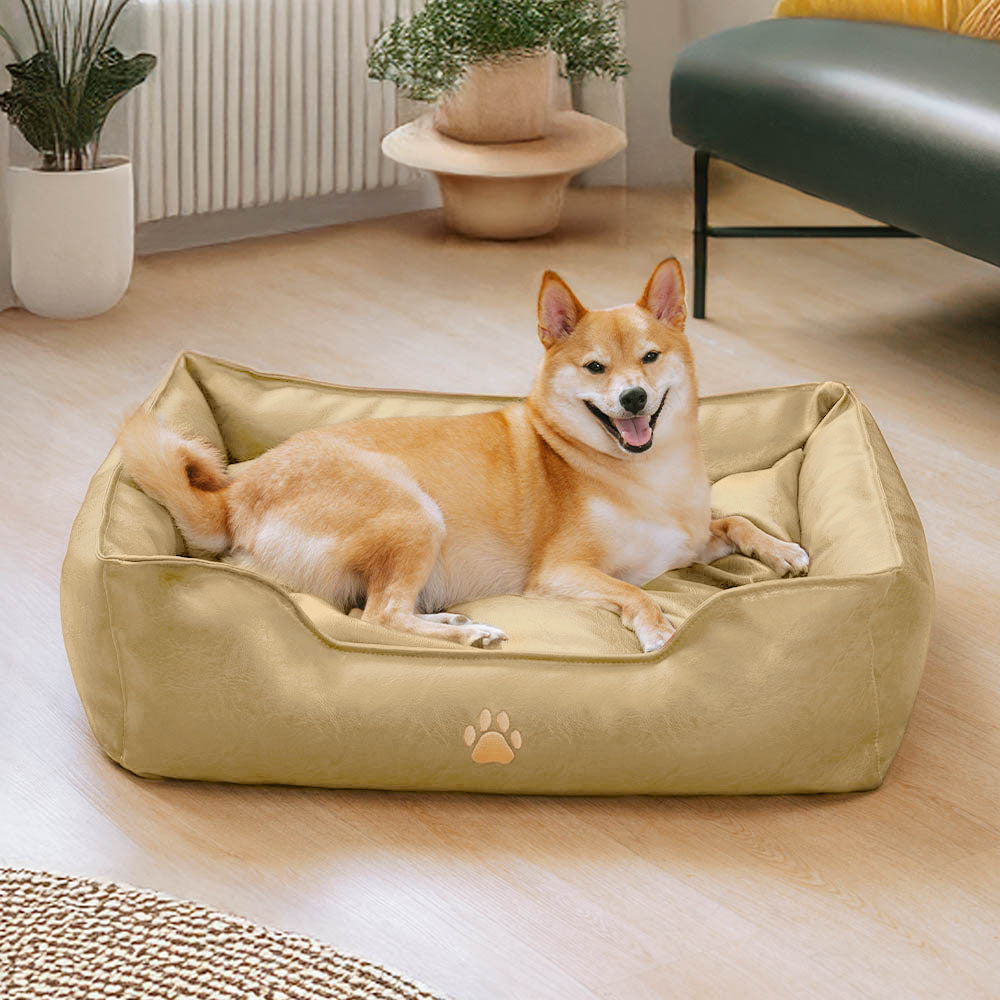 Cama para perros de lujo de cuero sintético impermeable y desmontable