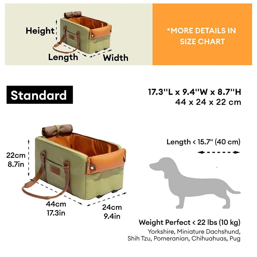Asiento para mascotas y transportadora de cuero sintético de lujo para el consola de seguridad del automóvil - Urban Voyager