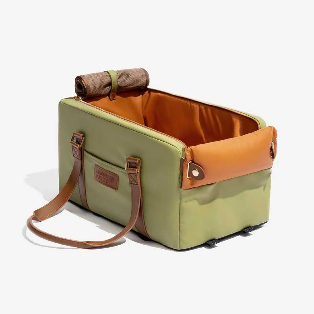 Asiento para mascotas y transportadora de cuero sintético de lujo para el consola de seguridad del automóvil - Urban Voyager