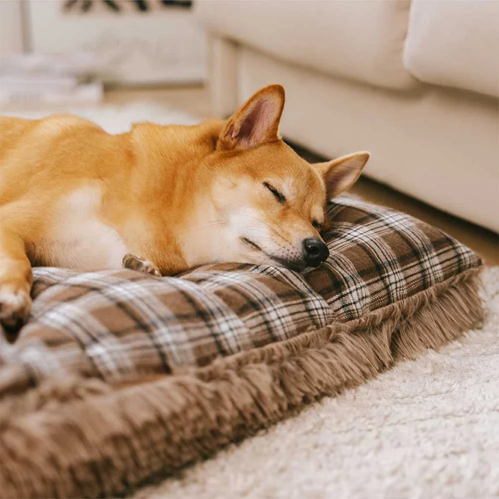 Alfombra para perros calmante de felpa extraíble de doble cara con diseño clásico de cuadros
