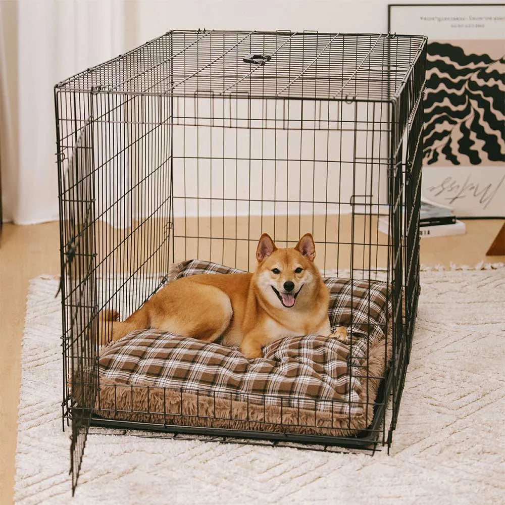 Alfombra para perros calmante de felpa extraíble de doble cara con diseño clásico de cuadros
