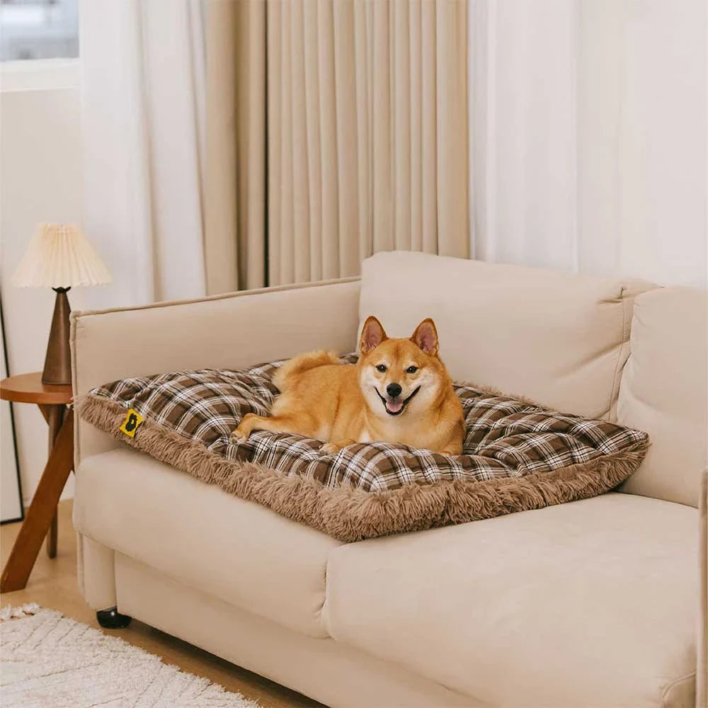 Alfombra para perros calmante de felpa extraíble de doble cara con diseño clásico de cuadros