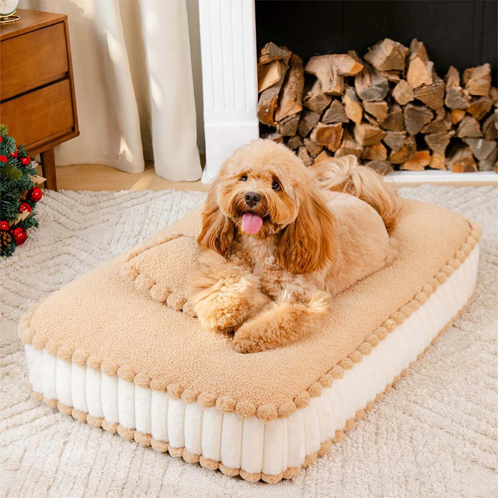 Comfy Plush Biscuit-Inspired Calming Dog Bed with Pillow – SweetNap