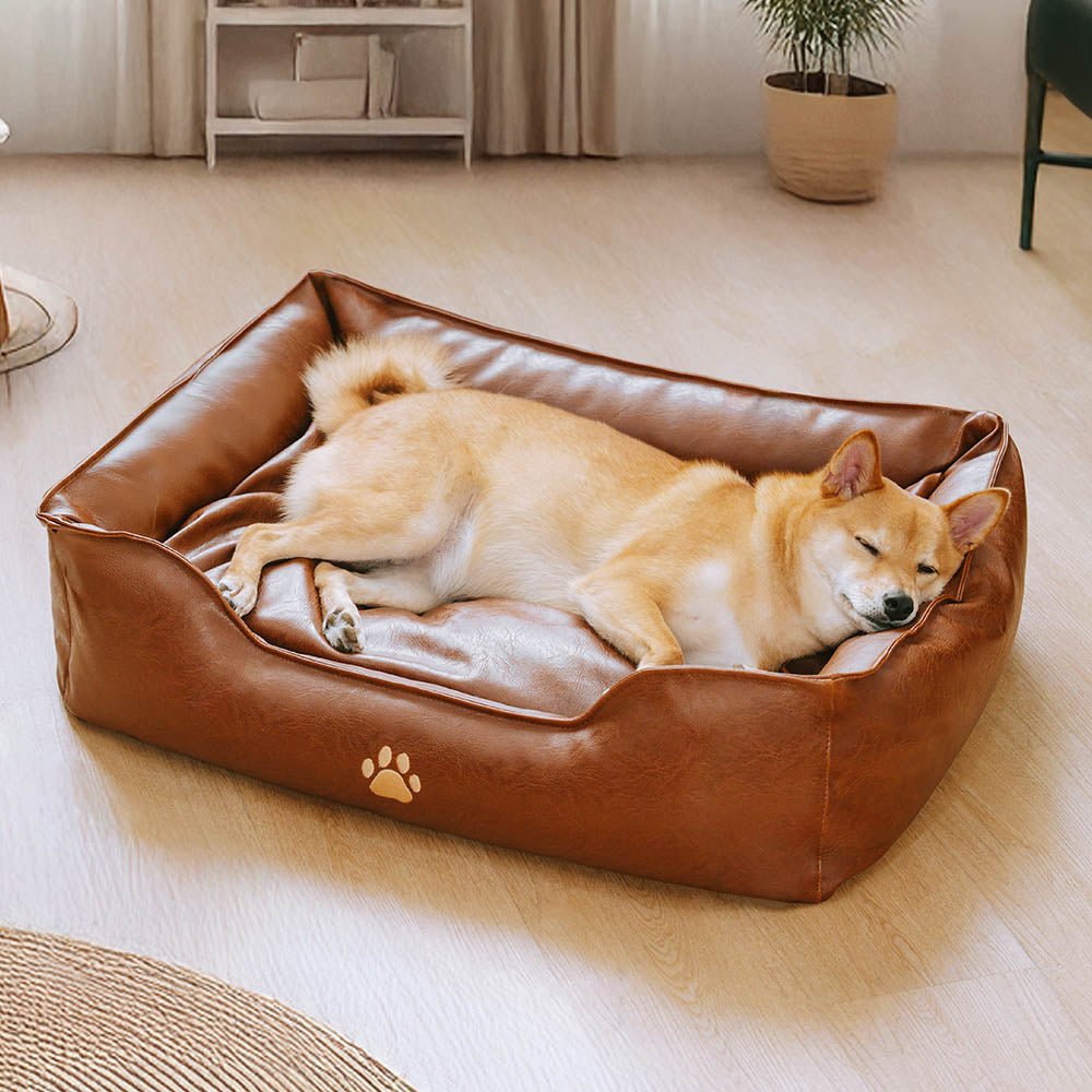 Cama para perros de lujo de cuero sintético impermeable y desmontable
