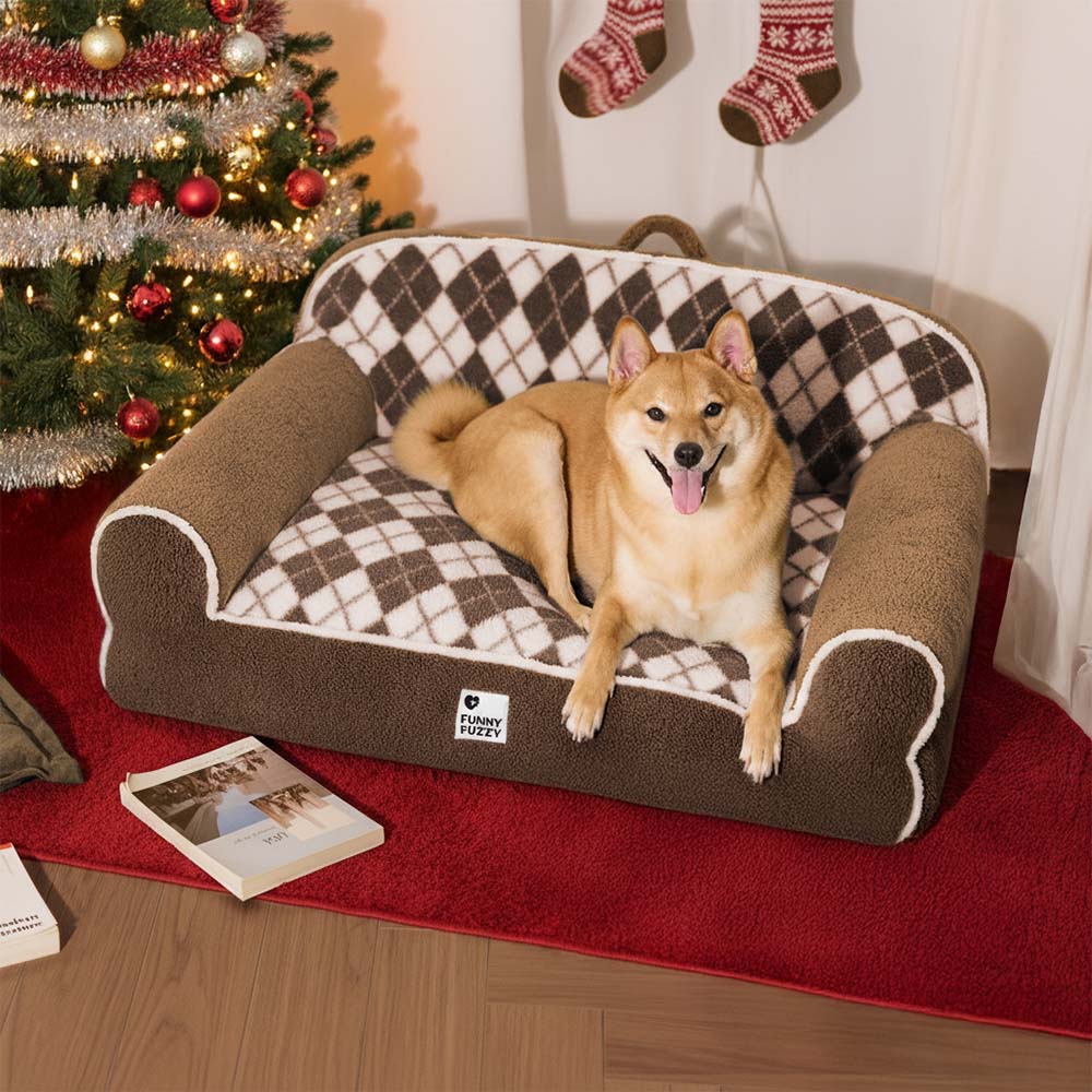 Diamond-Quilted Sherpa Orthopedic Dog & Cat Sofa Bed - Cocoa Pine