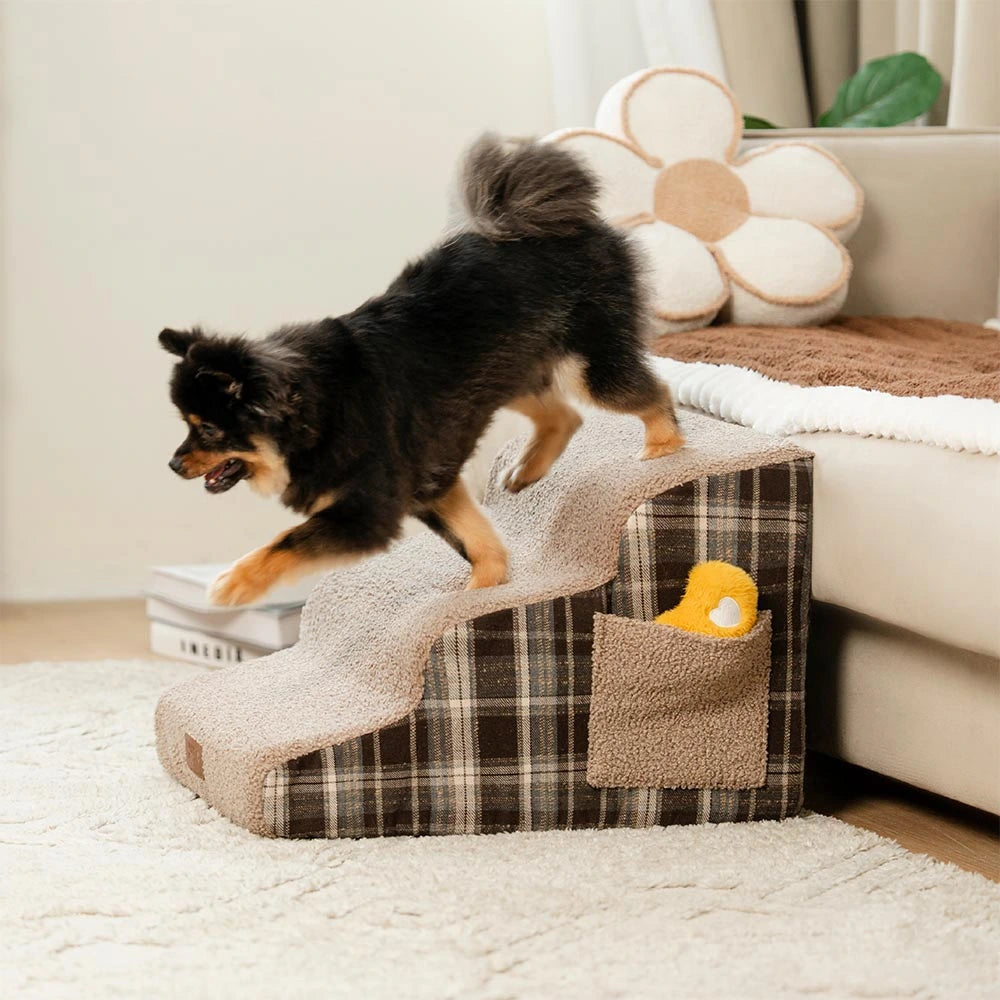 Rampas para mascotas de esponja de alta densidad con estampado de cuadros desmontables - ComfyClimb