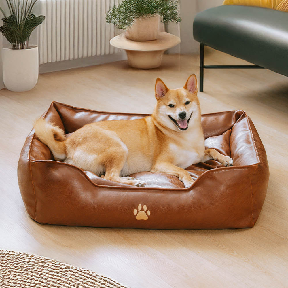 Cama para perros de lujo de cuero sintético impermeable y desmontable