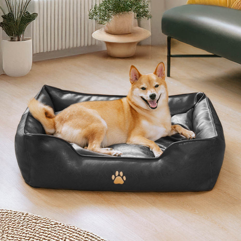 Cama para perros de lujo de cuero sintético impermeable y desmontable