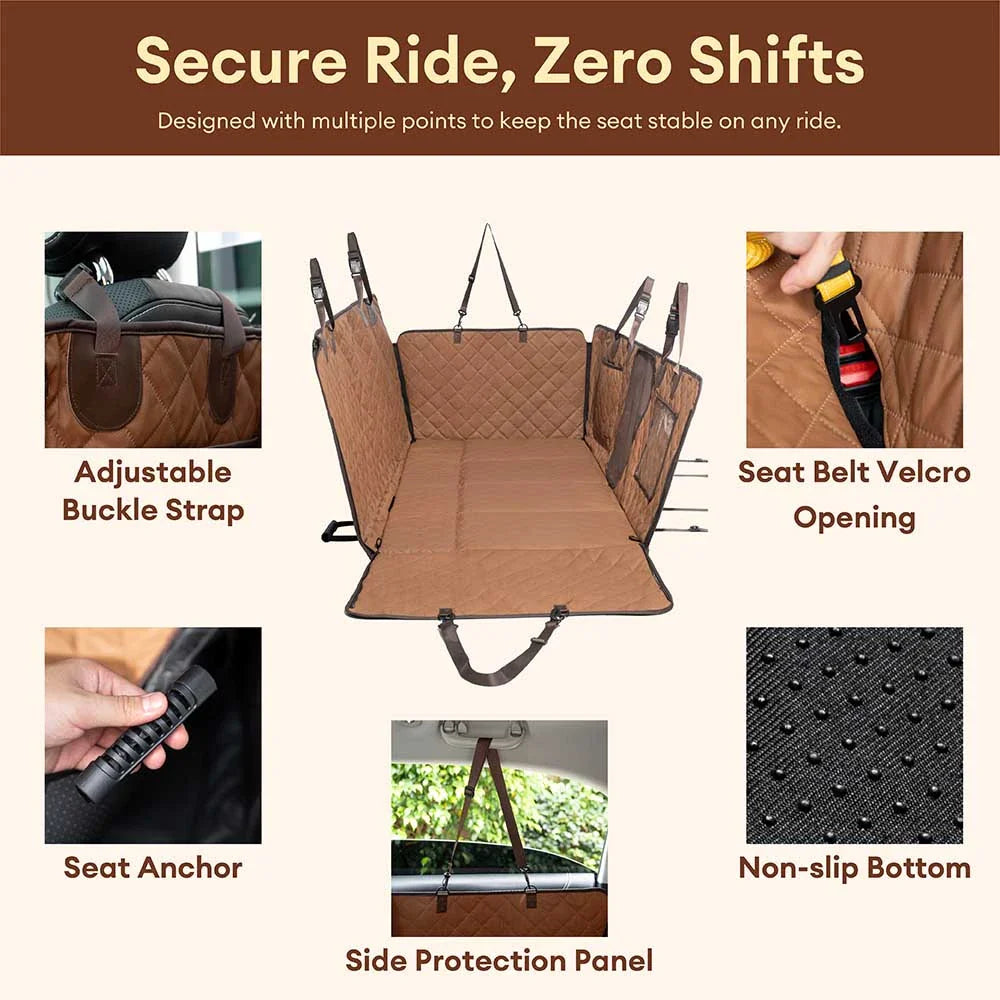 Funda para asiento de automóvil para perros de lujo de cuero sintético repelente al agua - RideProtector