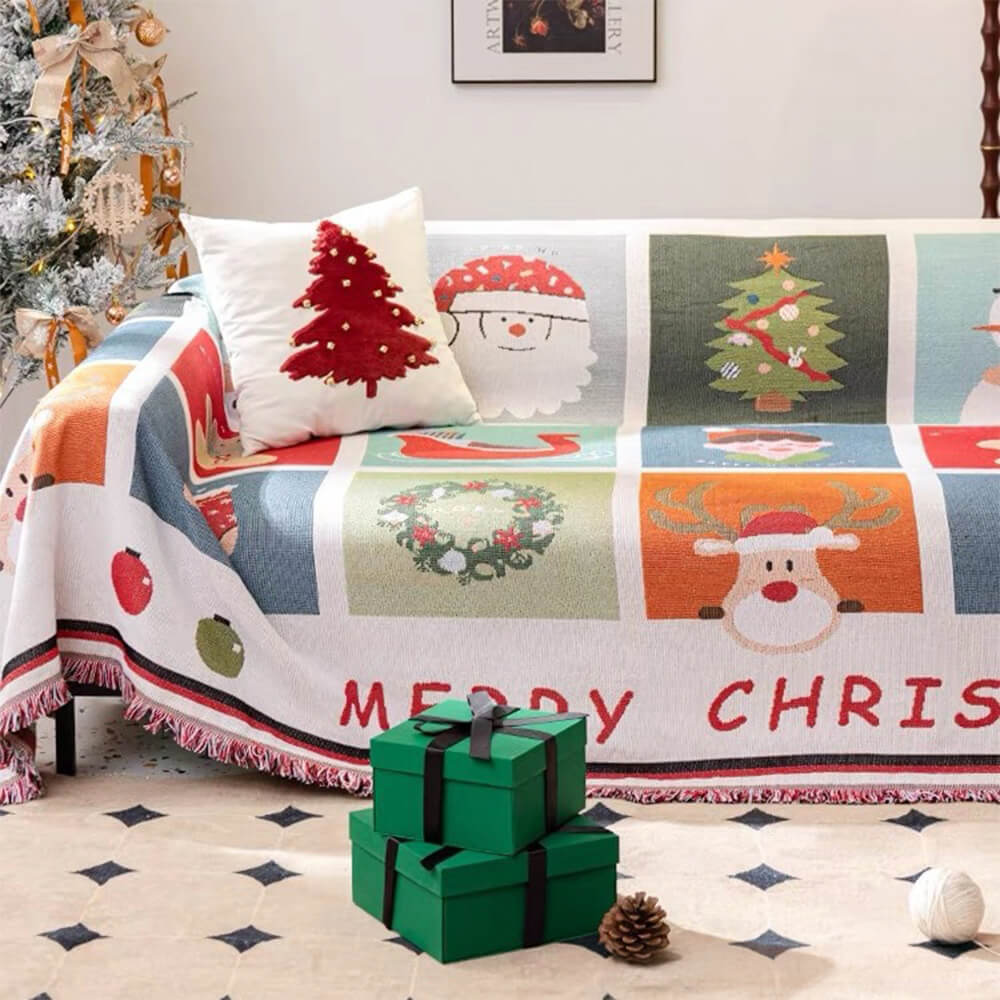Cubierta de sofá decorativa de punto de punto de Jacquard suave con temas de Navidad