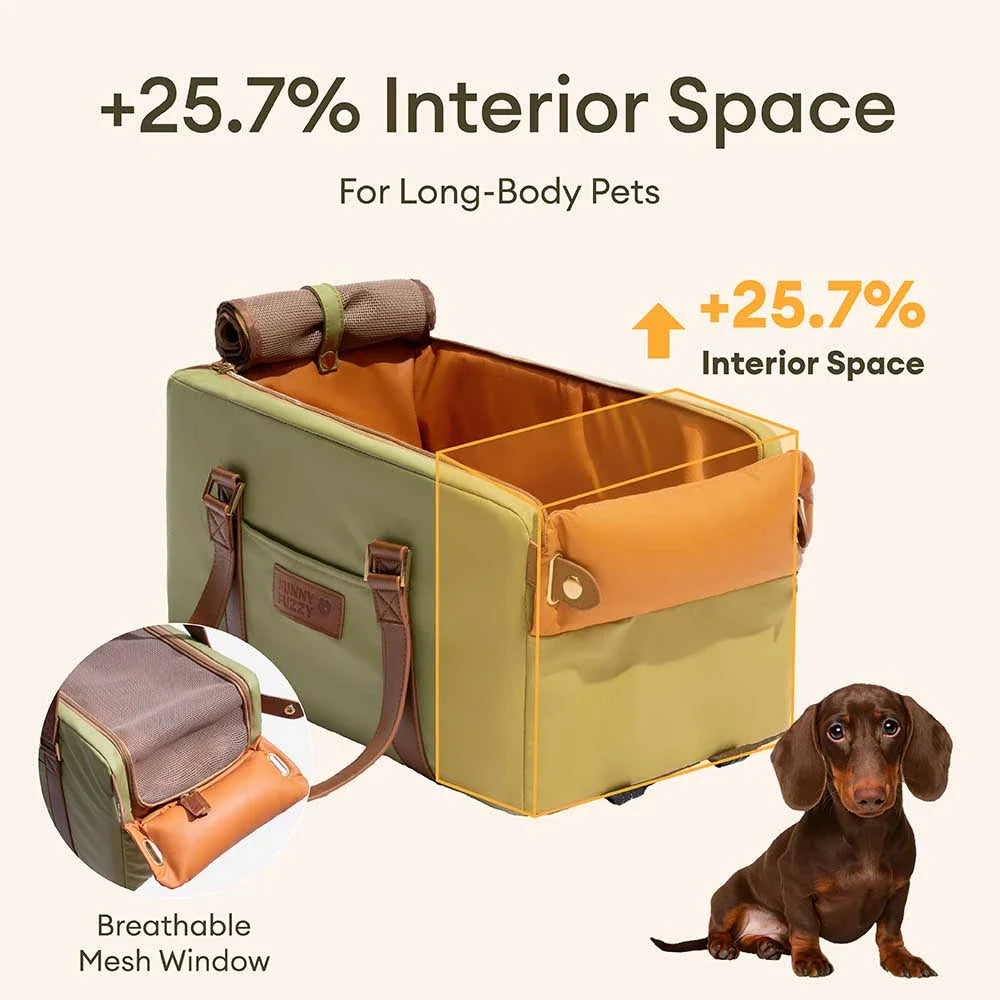 Asiento para mascotas y transportadora de cuero sintético de lujo para el consola de seguridad del automóvil - Urban Voyager