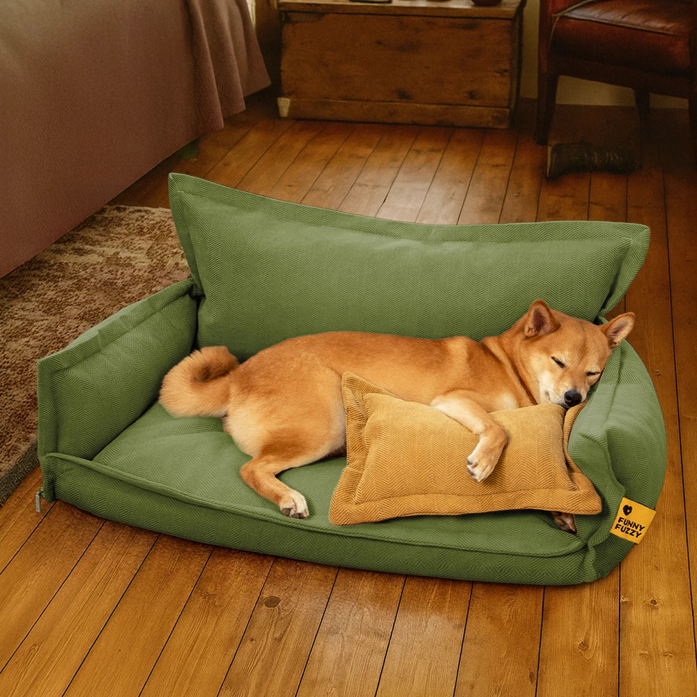 CHENILLE DE CHENILLE CHENILLE Doble capa extraíble Cama de perros ortopédica con almohada