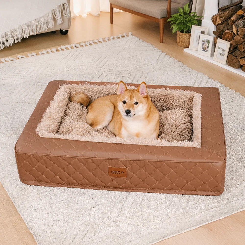 Warm Plush & Faux Leather Wraparound Orthopedic Dog Bolster Bed
