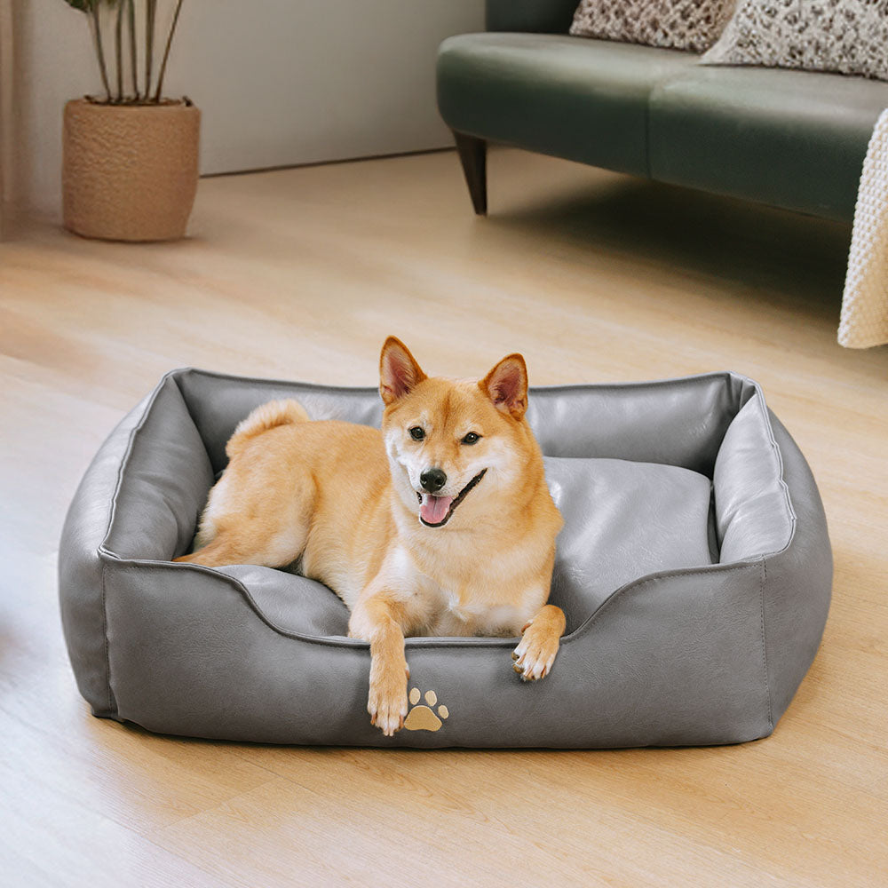 Cama para perros de lujo de cuero sintético impermeable y desmontable