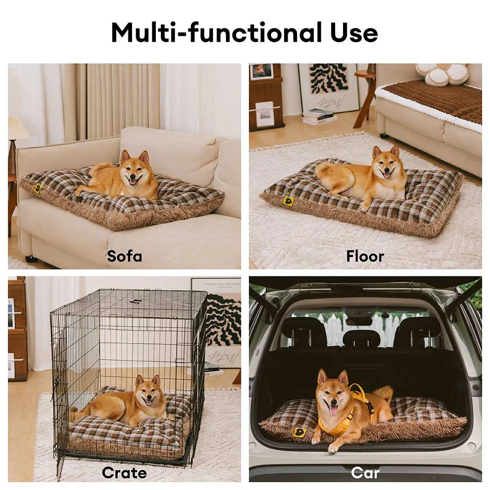 Alfombra para perros calmante de felpa extraíble de doble cara con diseño clásico de cuadros
