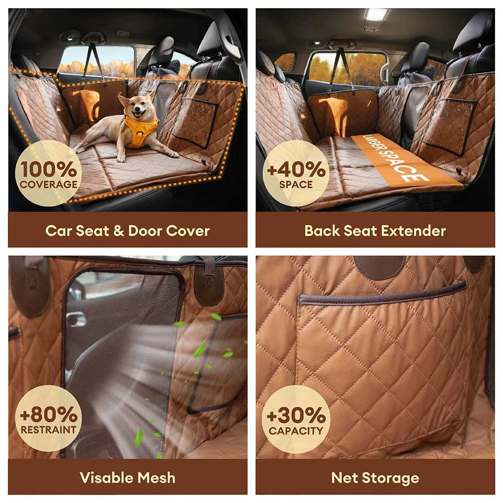 Funda para asiento de automóvil para perros de lujo de cuero sintético repelente al agua - RideProtector