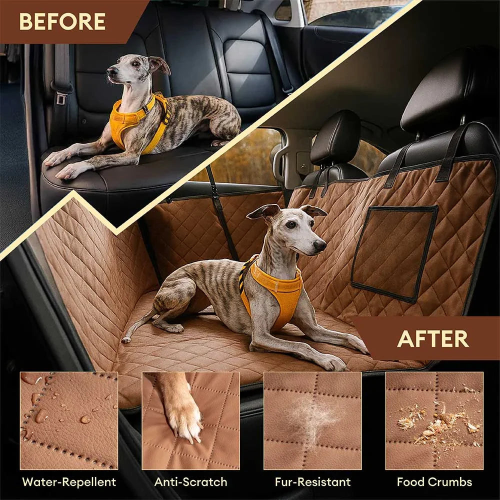 Funda para asiento de automóvil para perros de lujo de cuero sintético repelente al agua - RideProtector