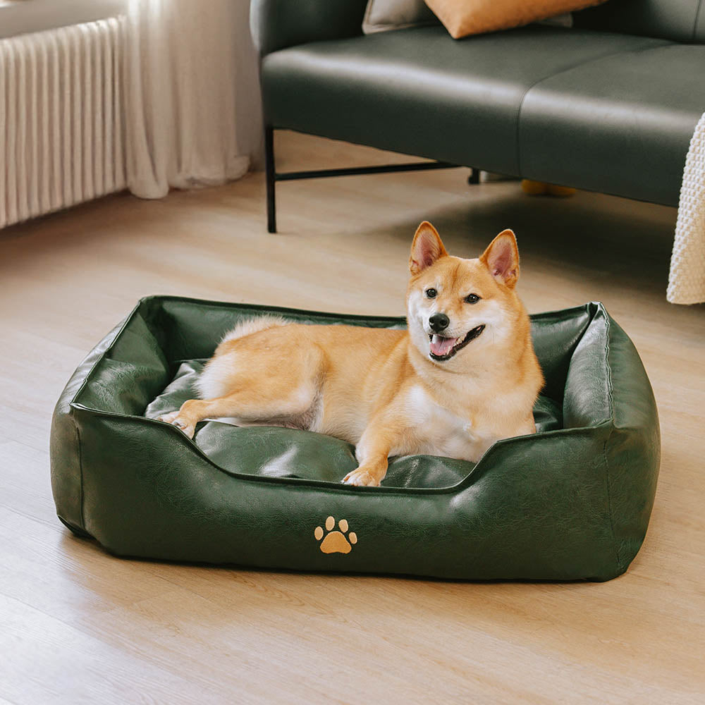 Cama para perros de lujo de cuero sintético impermeable y desmontable