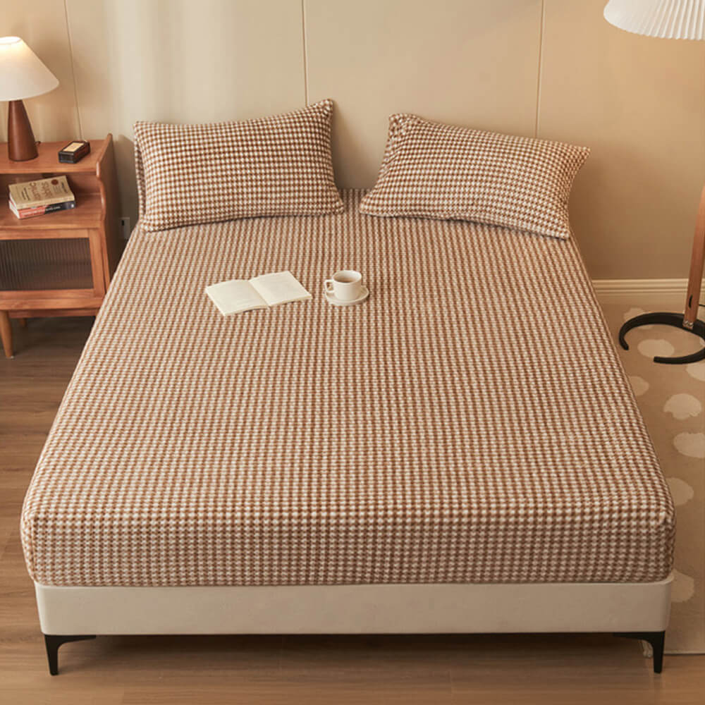 Sábana ajustable y cálida para colchón con diseño clásico de piña y rejilla de terciopelo