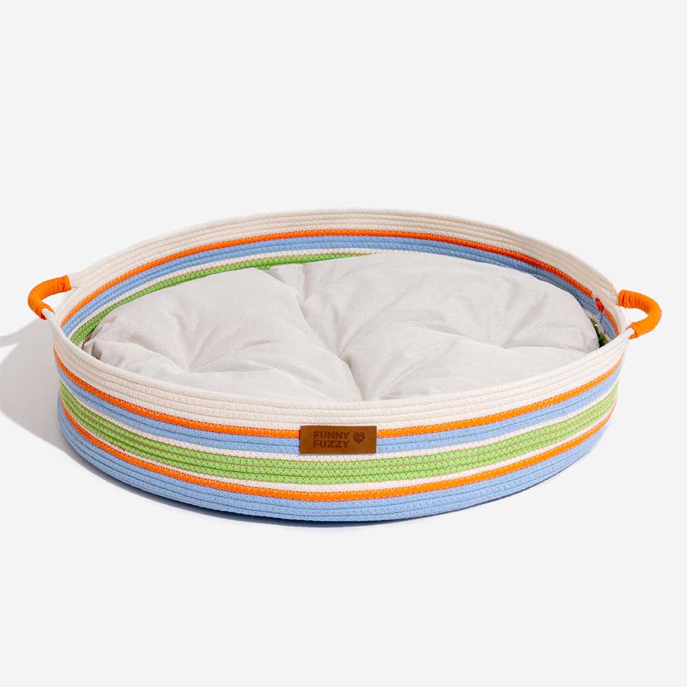 Cama de gato calmante de rayas hechas a mano - nido atemporal