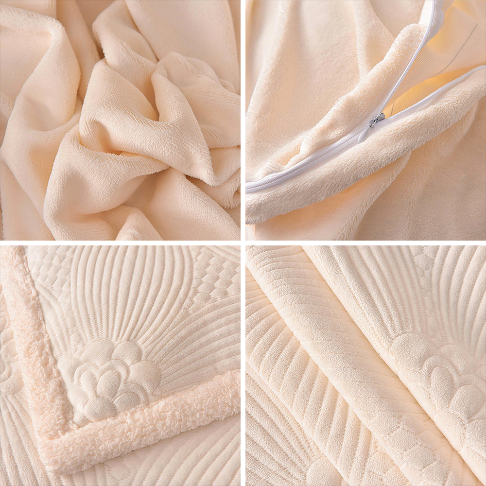 Juego de falda de cama acolchada con diseño floral, de vellón lechoso grueso y acogedor