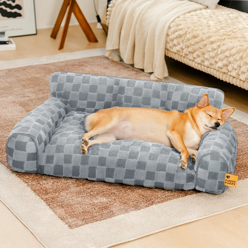 Cama de refugios de perro ortopédico y esponjes removibles a cuadros - Cozynest
