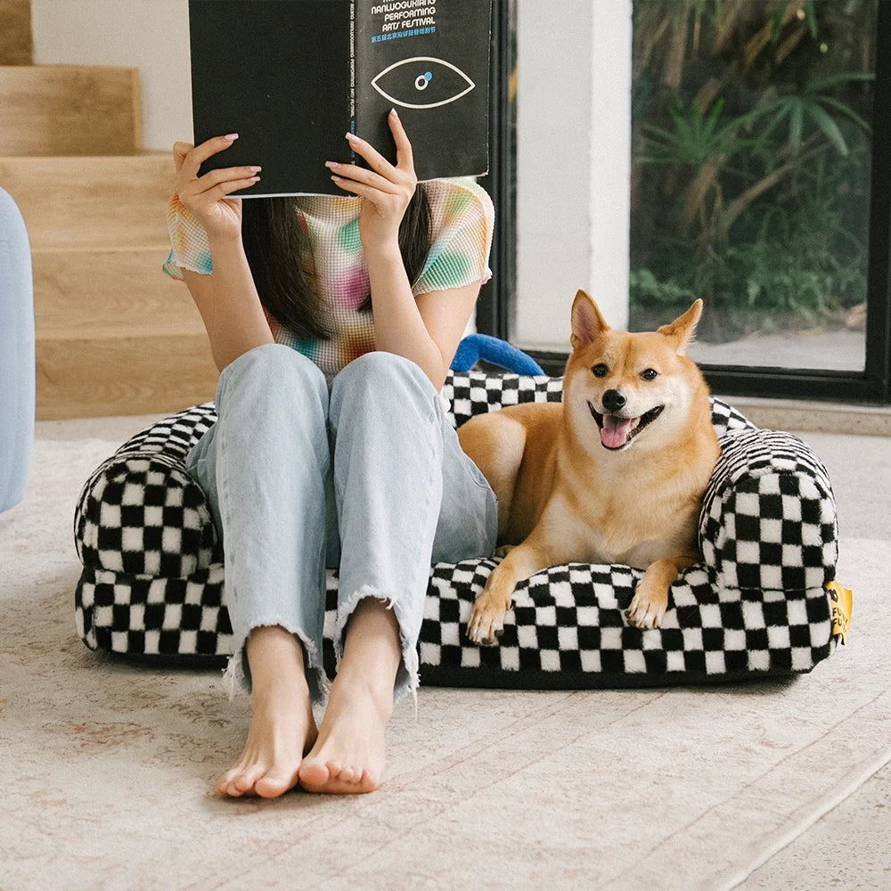 Checkerboard Thick & Fluffy Washable Orthopedic Dog Sofa Bed - CheckMate