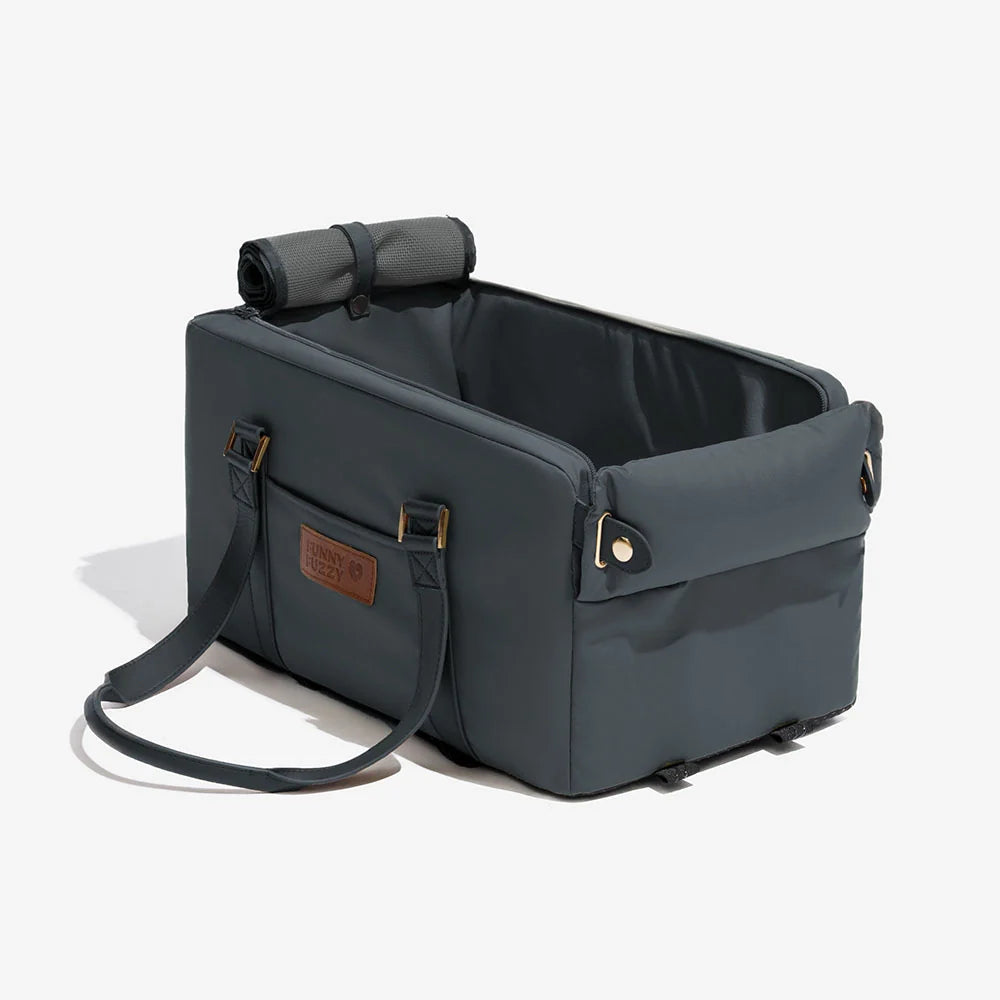 Asiento para mascotas y transportadora de cuero sintético de lujo para el consola de seguridad del automóvil - Urban Voyager