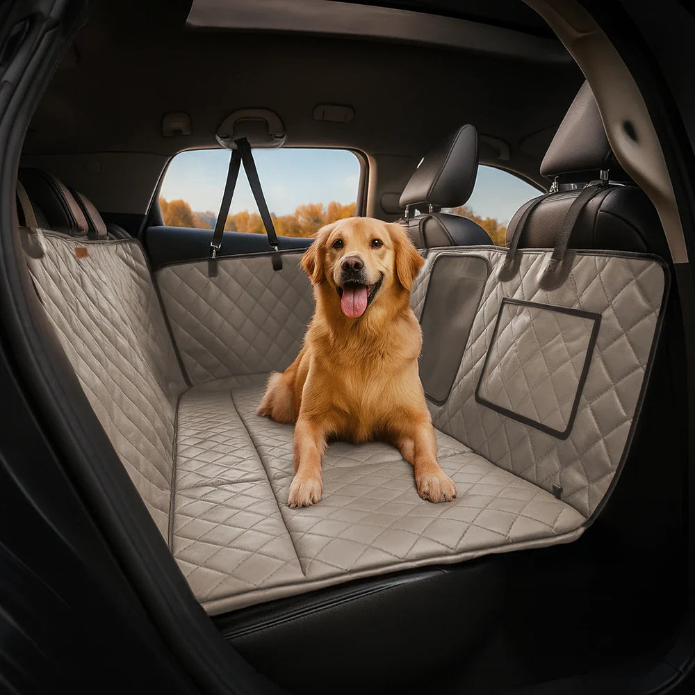 Funda para asiento de automóvil para perros de lujo de cuero sintético repelente al agua - RideProtector