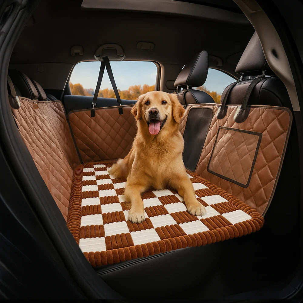 Funda para asiento de automóvil para perros de lujo de cuero sintético repelente al agua - RideProtector