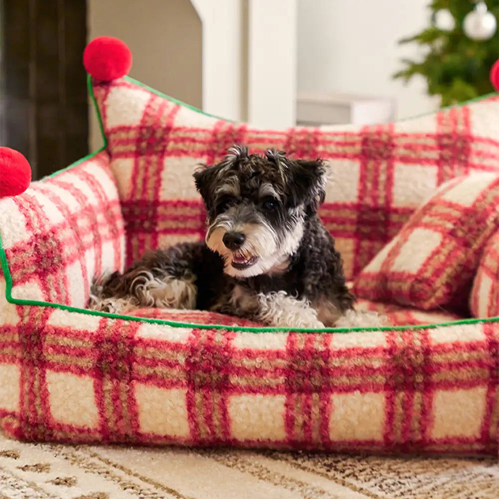 Amusement Park Fashion Plaid Thickened Plush Dog Sofa Bed