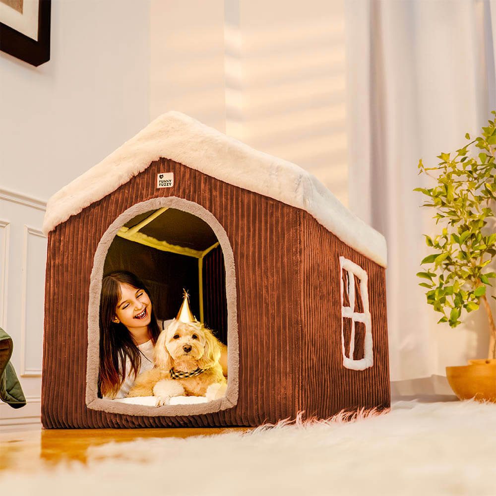 Casa de nieve navideña acogedora calidez gran casa de perros