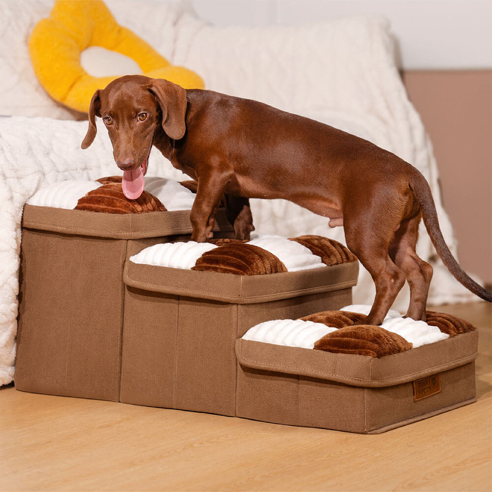 Escaleras para perros artesanales a cuadros con almacenamiento - multifuncional y plegable