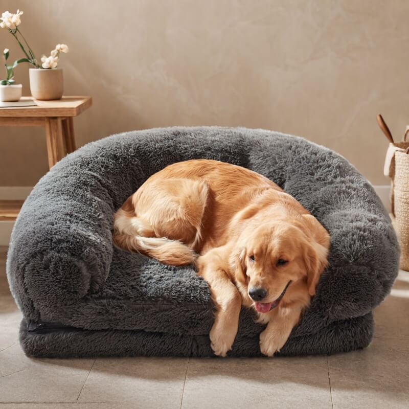 Cama grande y elegante de felpa para perros, cama plegable para perros y humanos