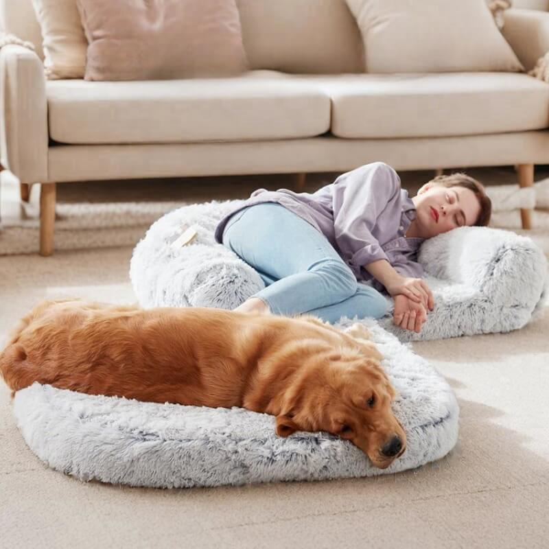Cama grande y elegante de felpa para perros, cama plegable para perros y humanos