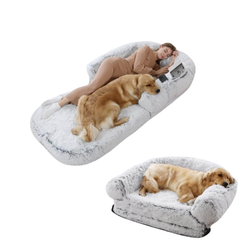 Cama grande y elegante de felpa para perros, cama plegable para perros y humanos