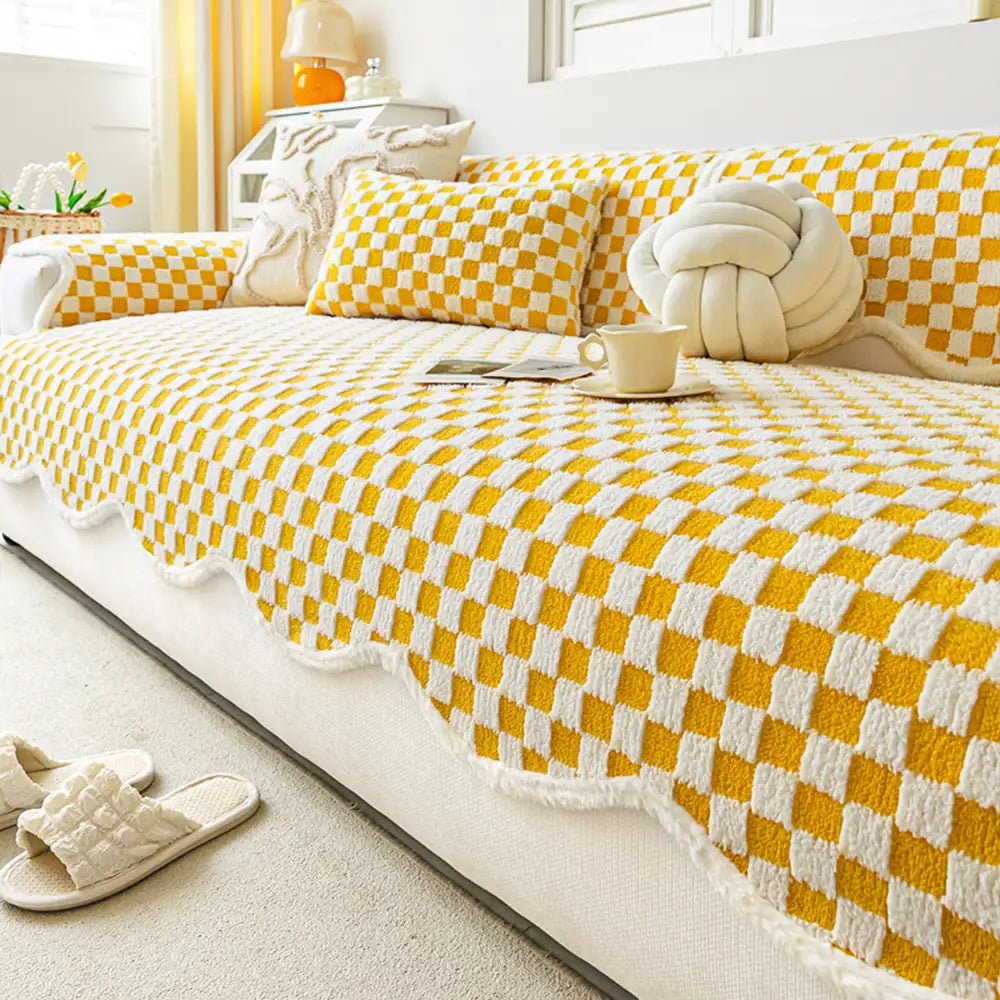 Chenille Art Corrugated Breatable No-Slip Couch Cover Coach