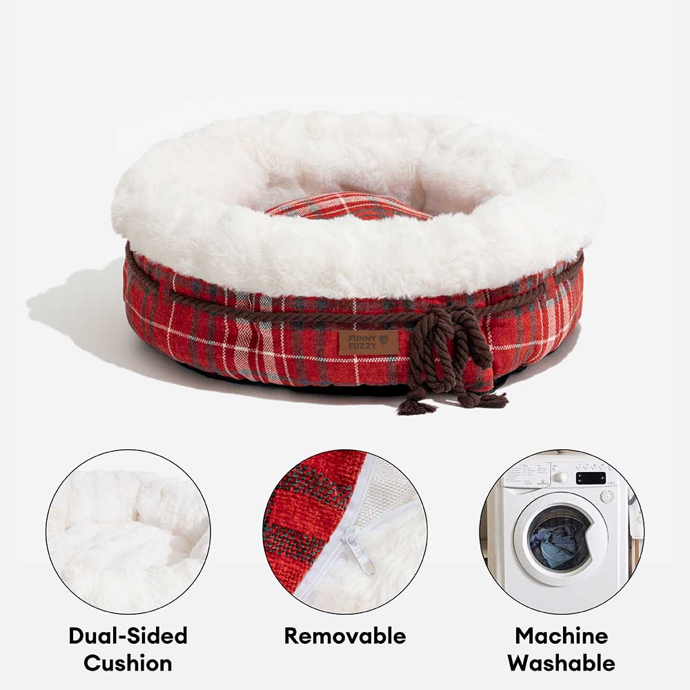 Cama clásica de perros de Donut Jacquard Plush - Snuggle Den