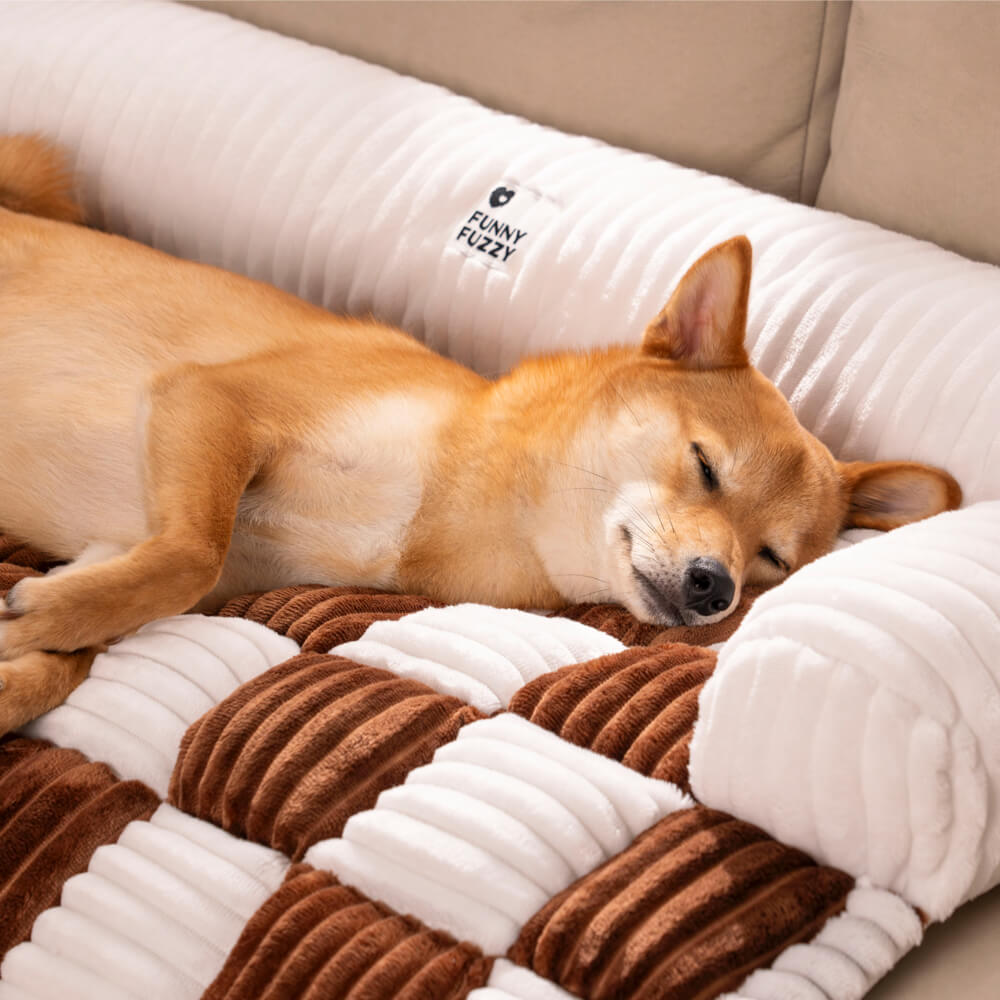 Cubierta protector de muebles para perros acogedores a cuadros de crema cuadrado