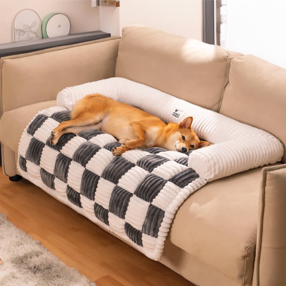 Cubierta protector de muebles para perros acogedores a cuadros de crema cuadrado