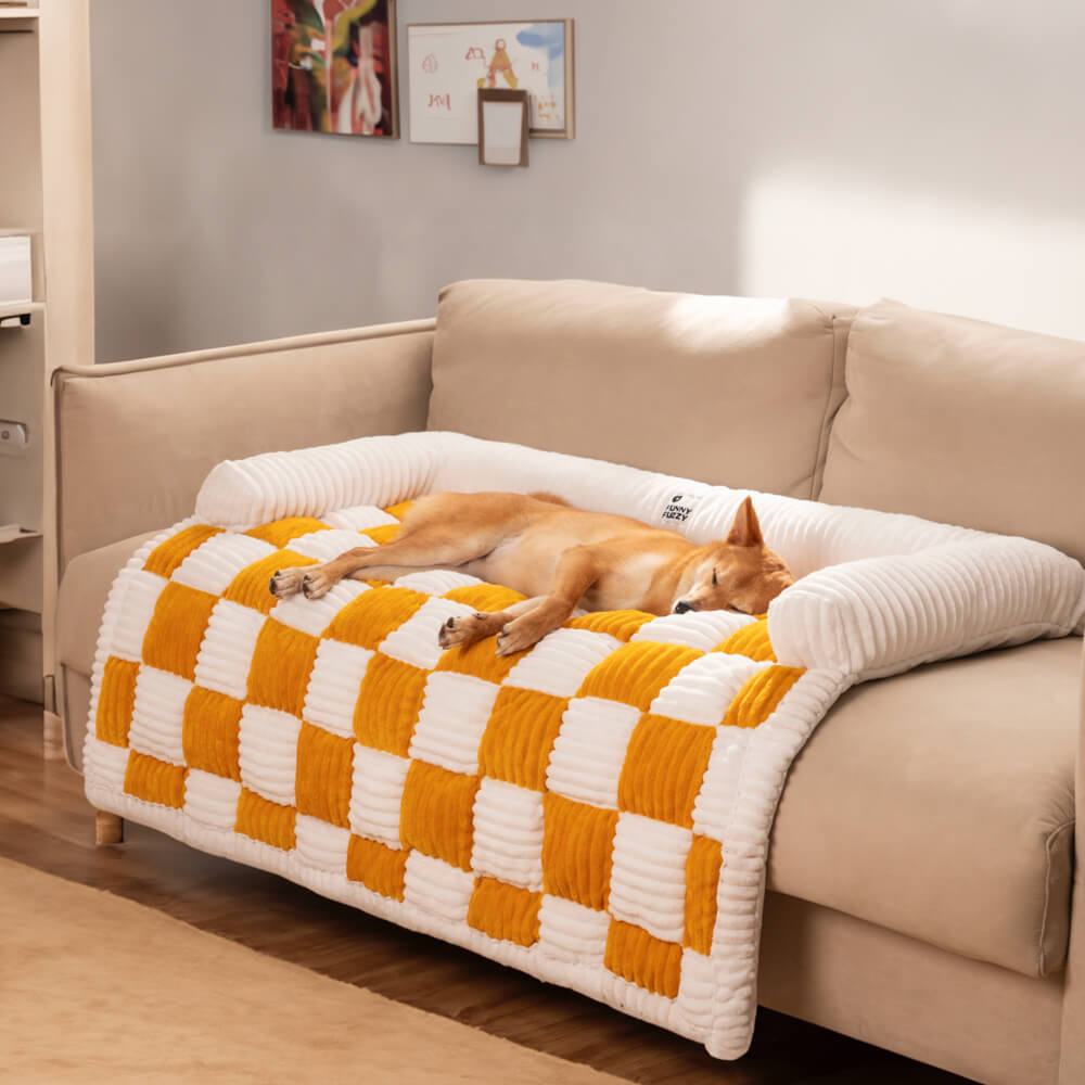 Cubierta protector de muebles para perros acogedores a cuadros de crema cuadrado