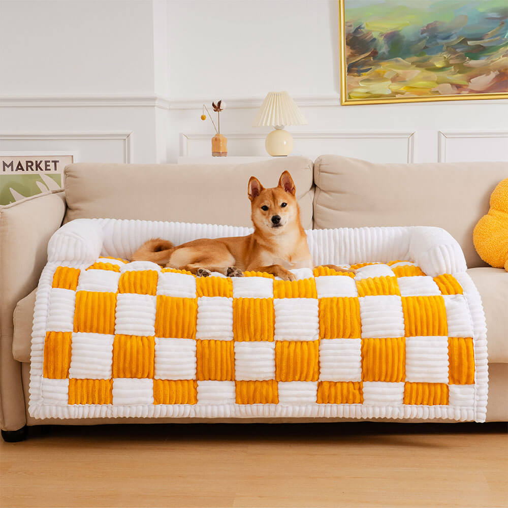 Cubierta protector de muebles para perros acogedores a cuadros de crema cuadrado