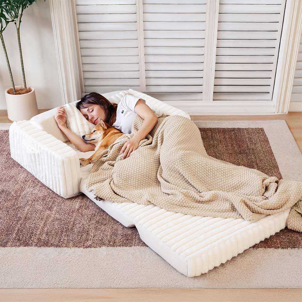 Cama ortopédica para humanos y perros con relleno cremoso y esponjoso: comodidad expandible