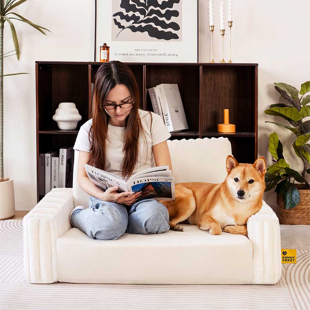 Cama ortopédica para humanos y perros con relleno cremoso y esponjoso: comodidad expandible