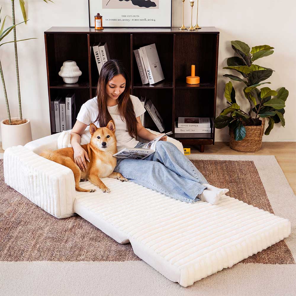 Cama ortopédica para humanos y perros con relleno cremoso y esponjoso: comodidad expandible